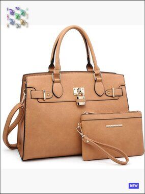 Vegan Leather Satchel Tote with Matching Clutch Work Bag Elegant Classic